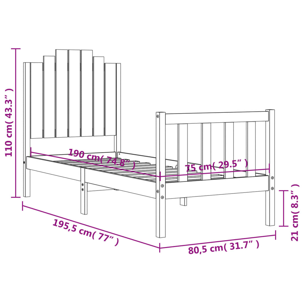 vidaXL Bedframe met hoofdbord massief hout zwart
