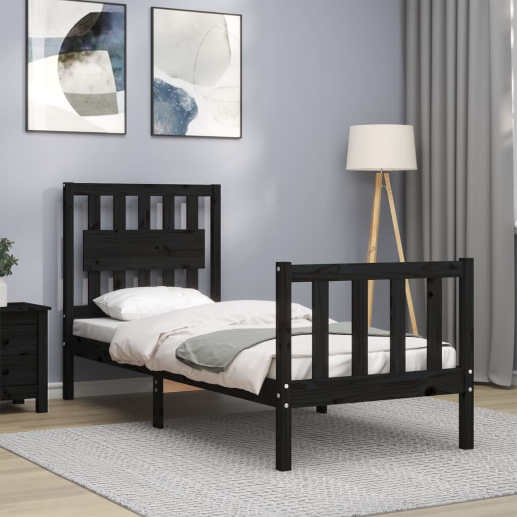 vidaXL Bedframe met hoofdbord massief hout zwart
