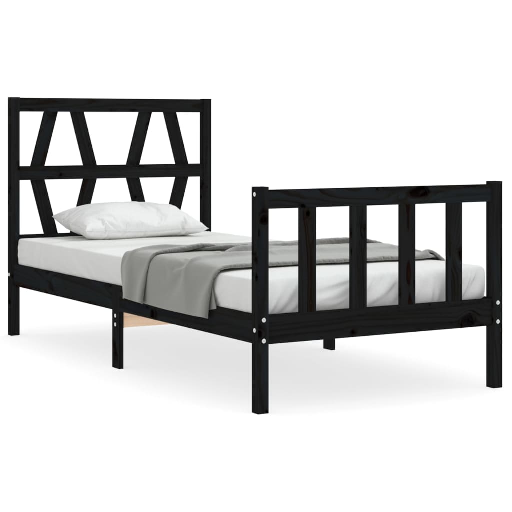 vidaXL Bedframe met hoofdbord massief hout zwart