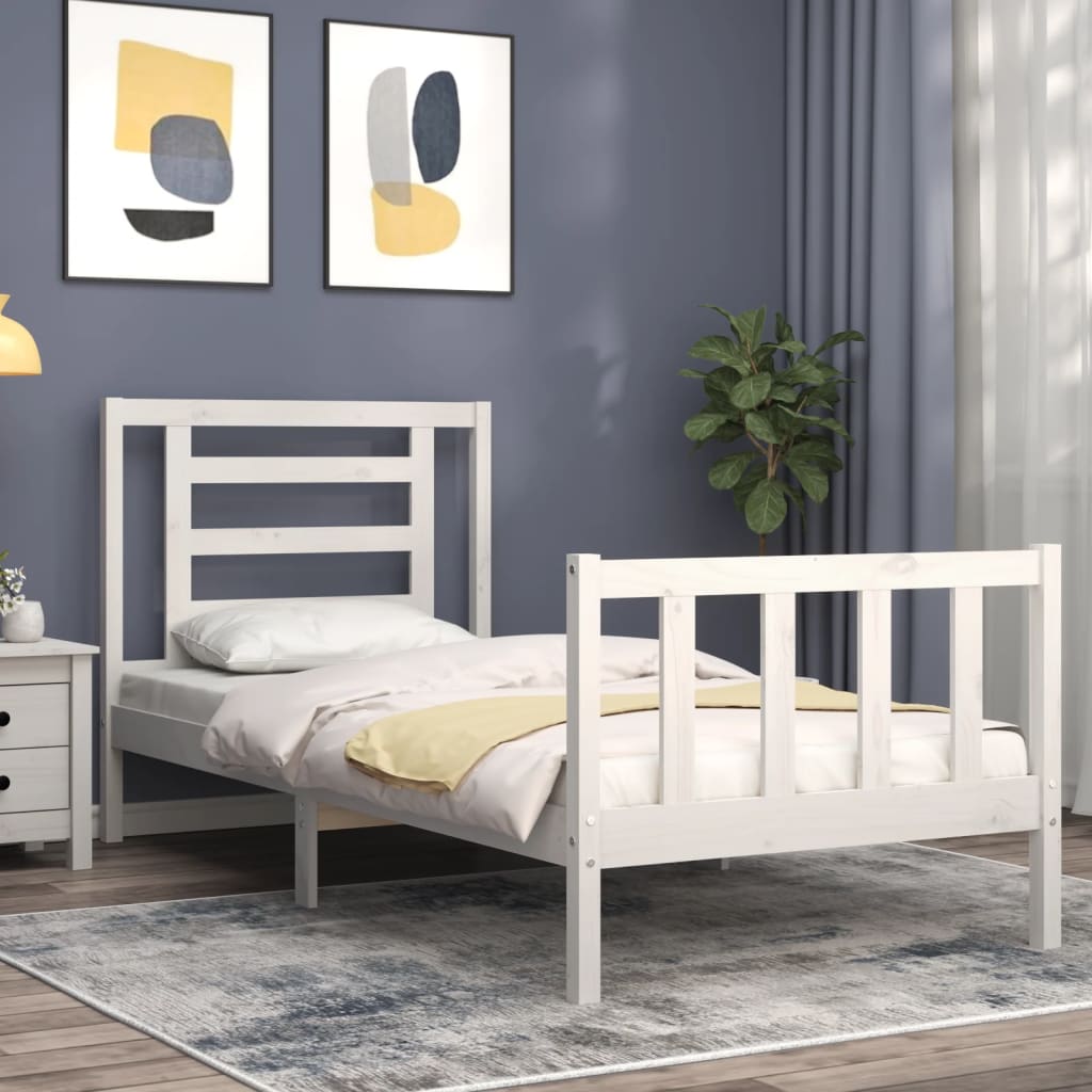 vidaXL Bed Frame with Headboard Solid Wood White