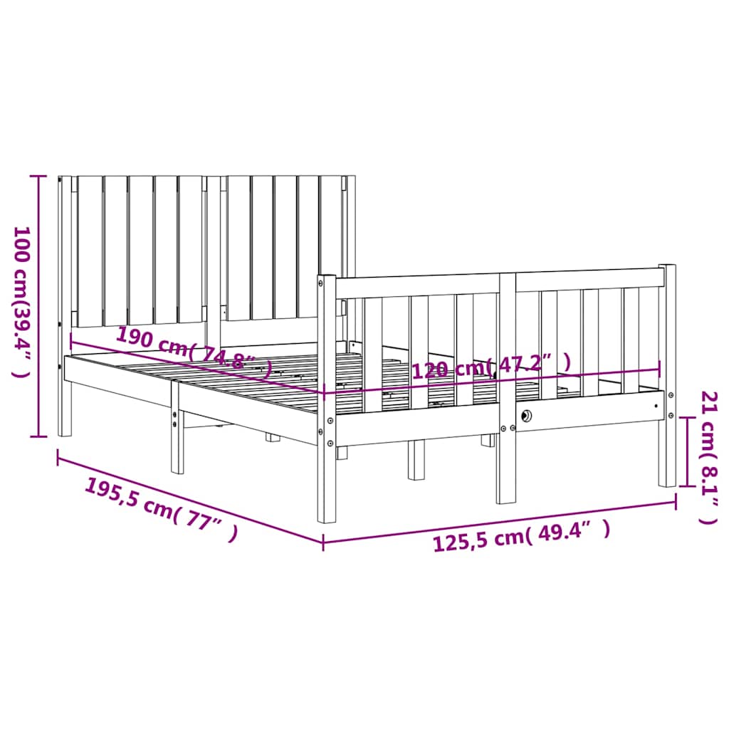vidaXL Bed Frame with Headboard Solid Wood