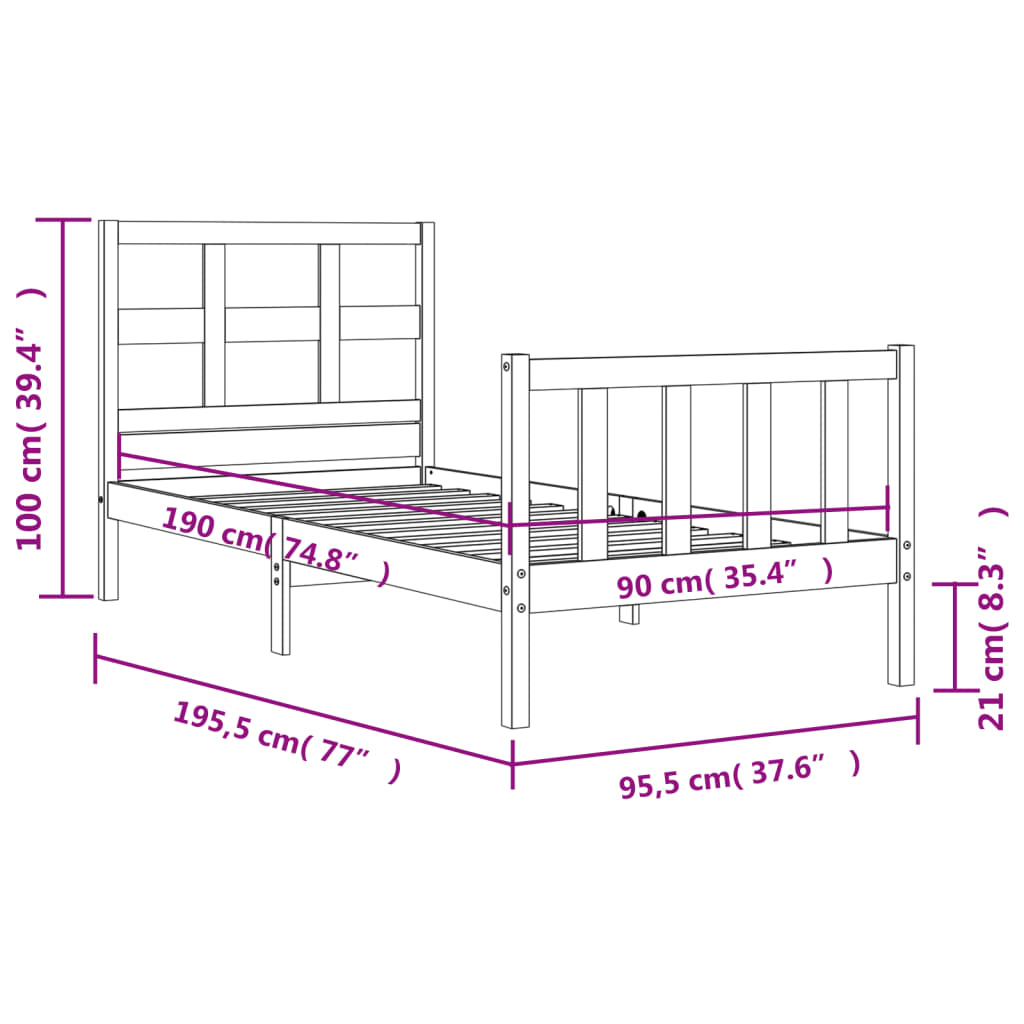 vidaXL Bedframe met hoofdbord massief hout zwart