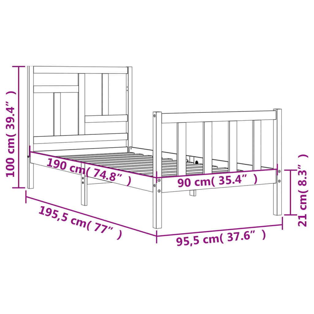 vidaXL Bedframe met hoofdbord massief hout zwart