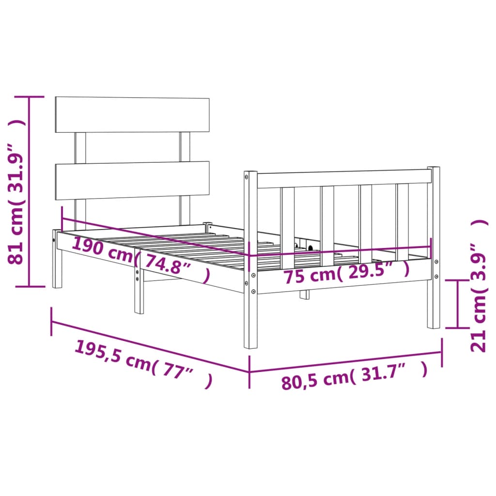 vidaXL Bedframe met hoofdbord massief hout