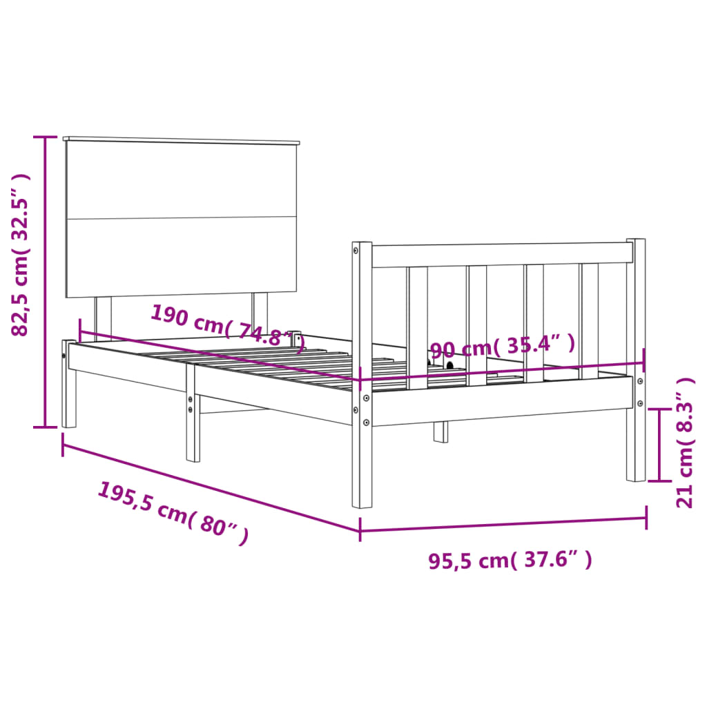 vidaXL Bedframe met hoofdbord massief hout wit