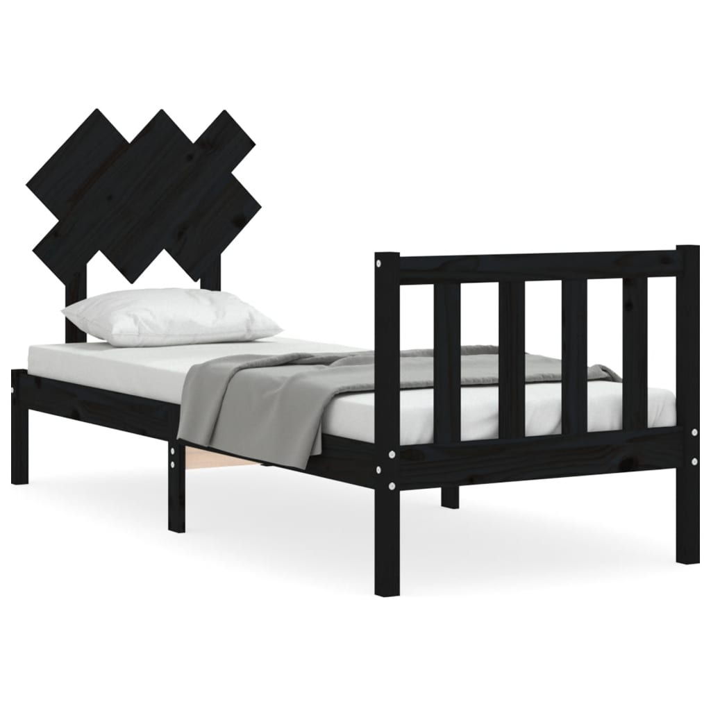 vidaXL Bedframe met hoofdbord massief hout zwart