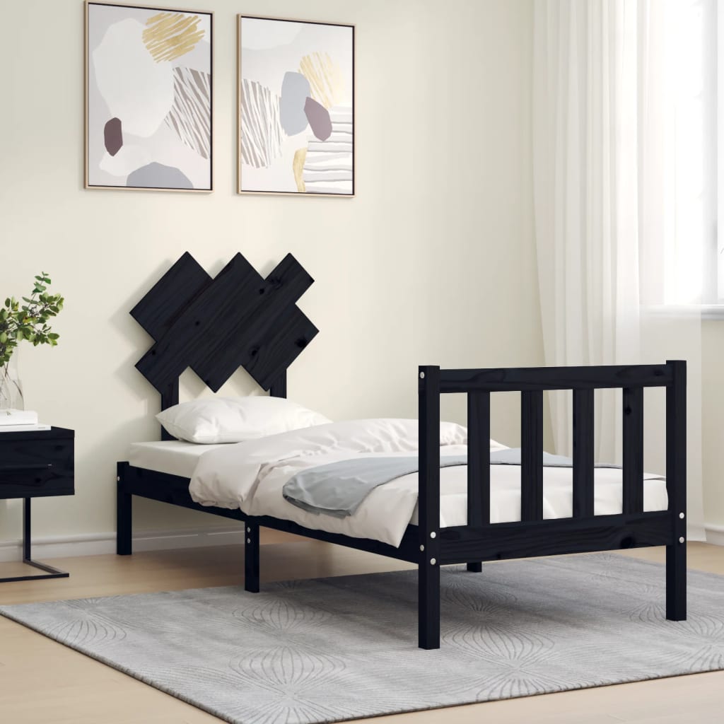 vidaXL Bedframe met hoofdbord massief hout zwart