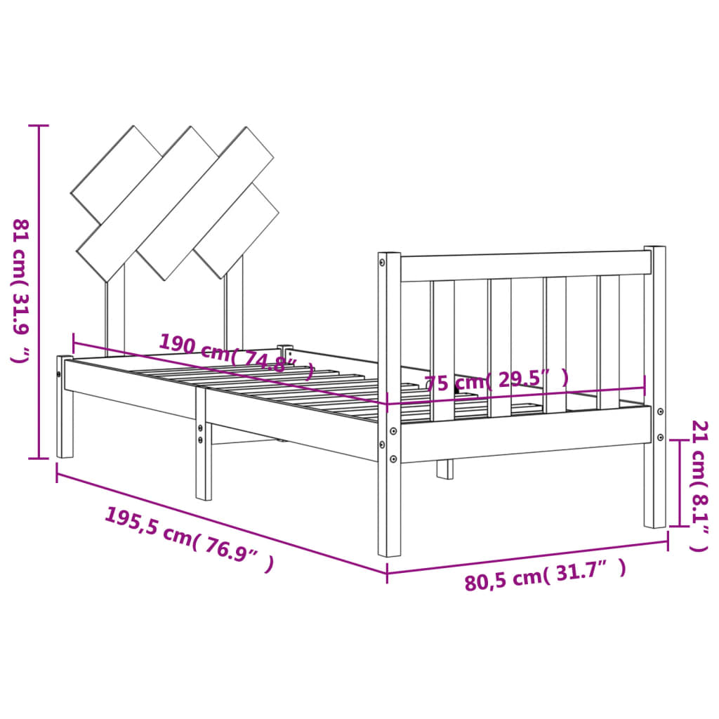 vidaXL Bedframe met hoofdbord massief hout zwart