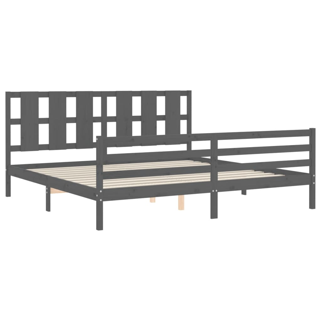 vidaXL Bedframe met hoofdbord massief hout grijs 200x200 cm