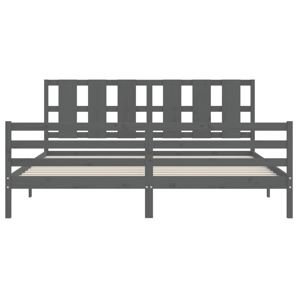 vidaXL Bedframe met hoofdbord massief hout grijs 200x200 cm