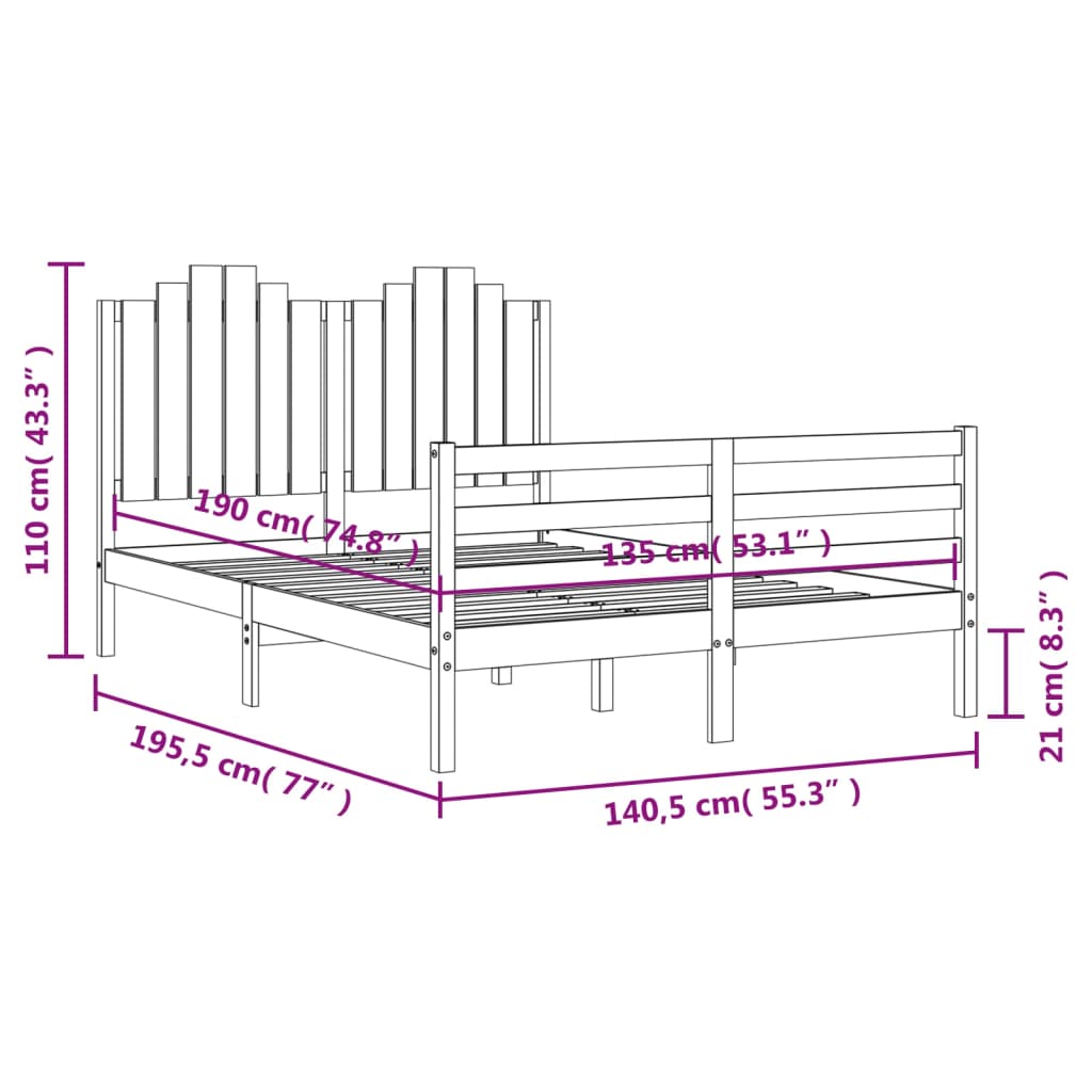 vidaXL Bed Frame with Headboard Solid Wood