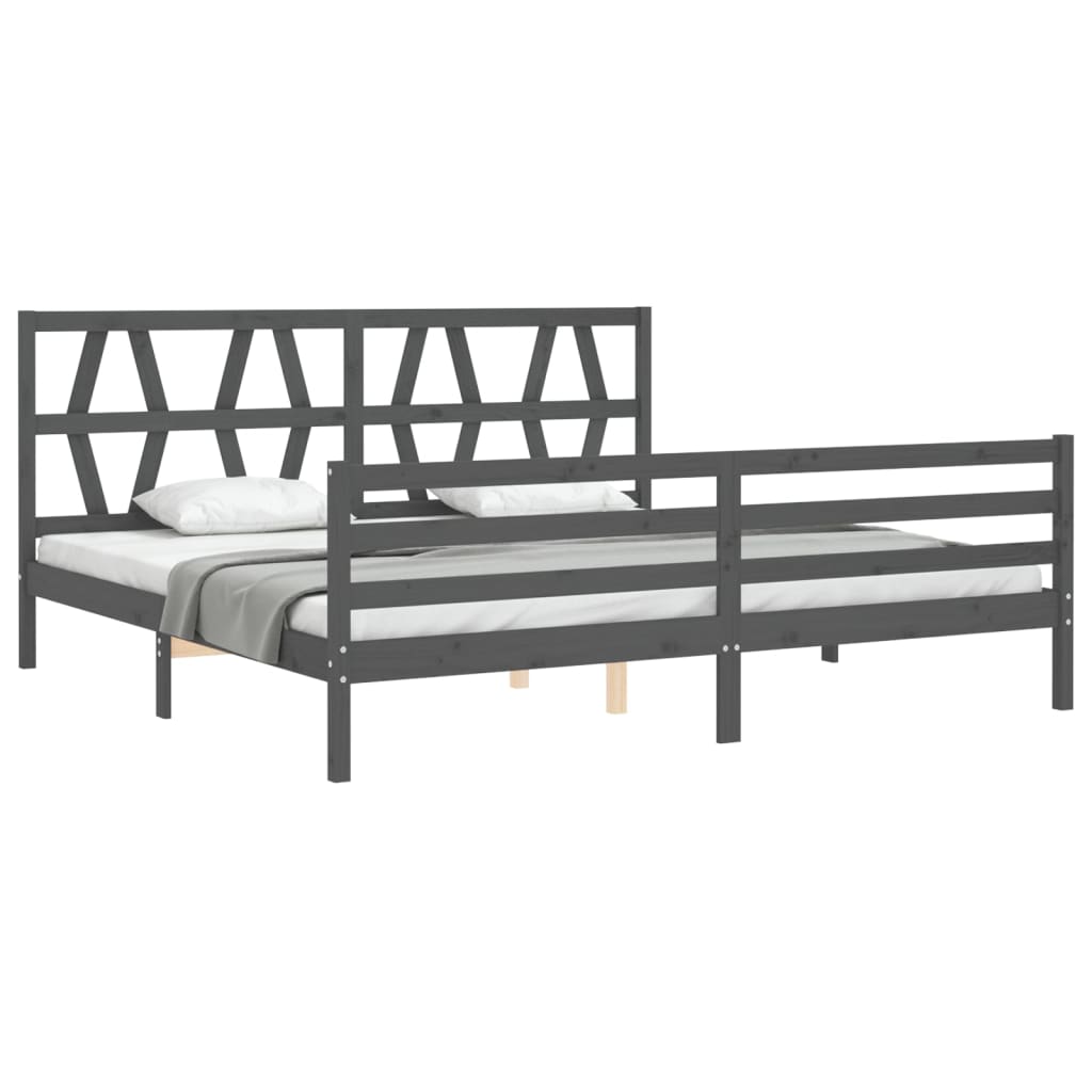vidaXL Bed Frame with Headboard Solid Wood Grey 200x200 cm