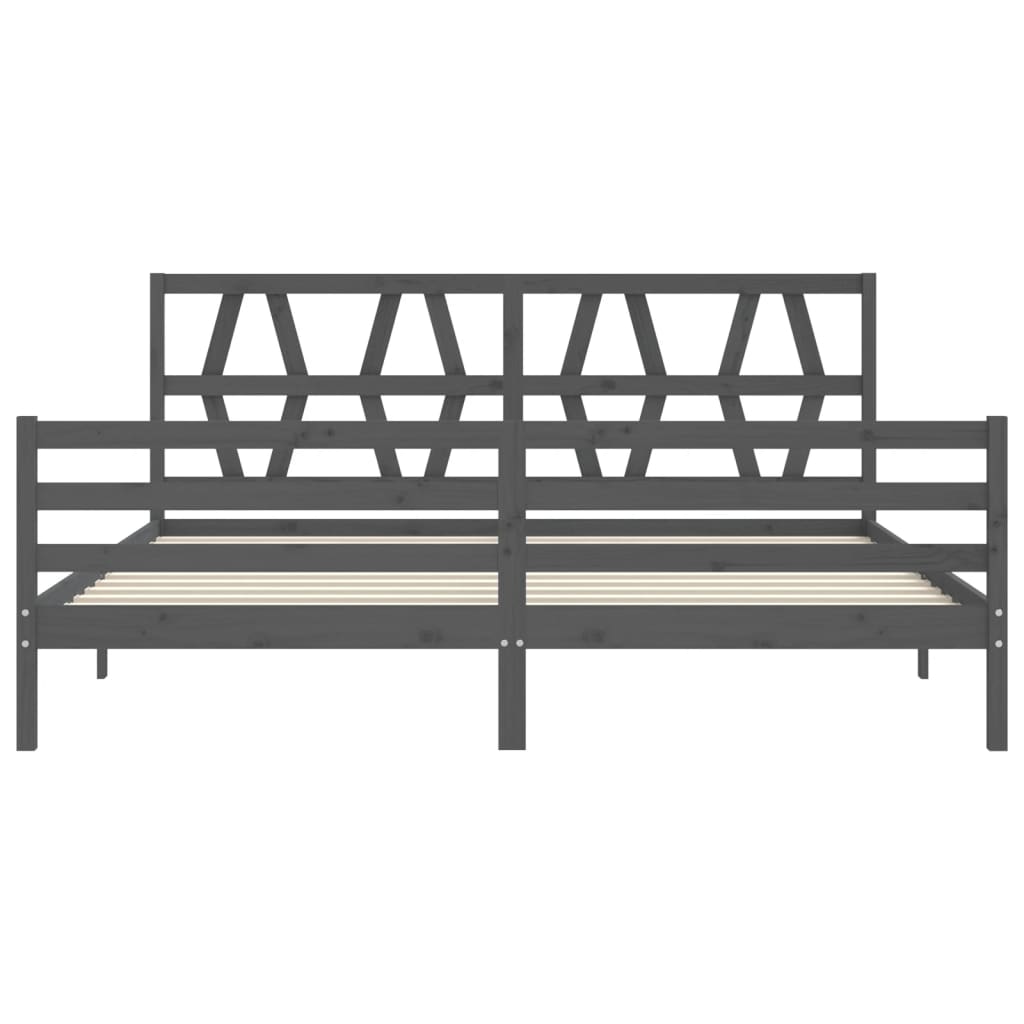 vidaXL Bed Frame with Headboard Solid Wood Grey 200x200 cm