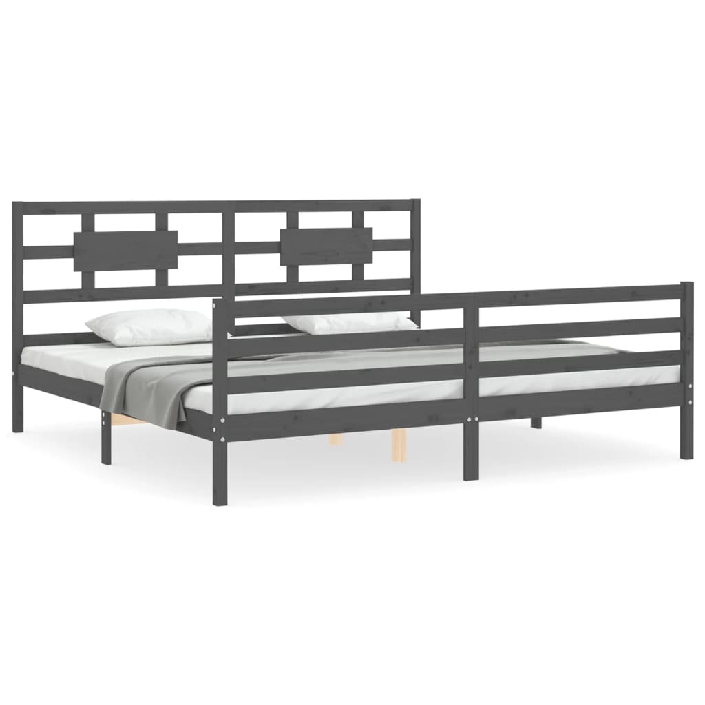 vidaXL Cadre de lit avec dessus de lit massif sans gris 200x200 cm