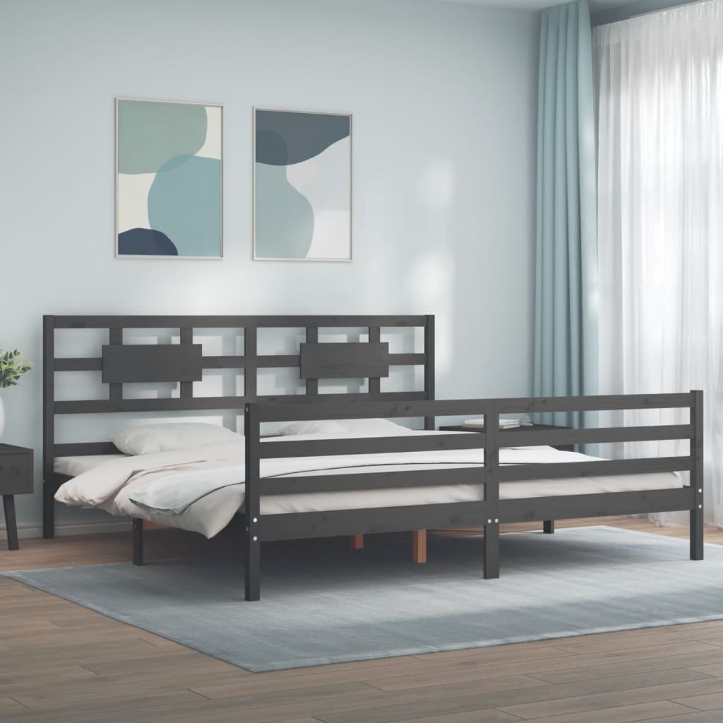 vidaXL Cadre de lit avec dessus de lit massif sans gris 200x200 cm