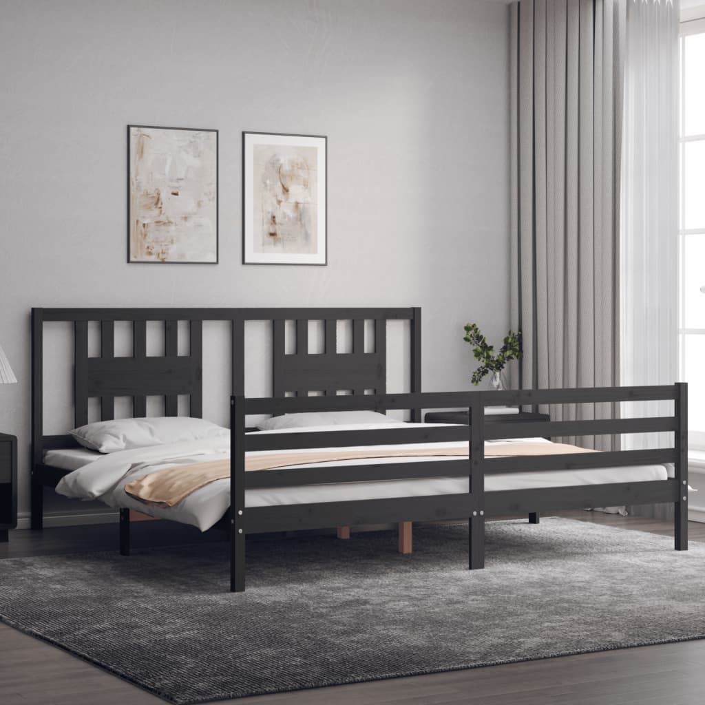vidaXL Bed Frame with Headboard Solid Wood Grey 200x200 cm