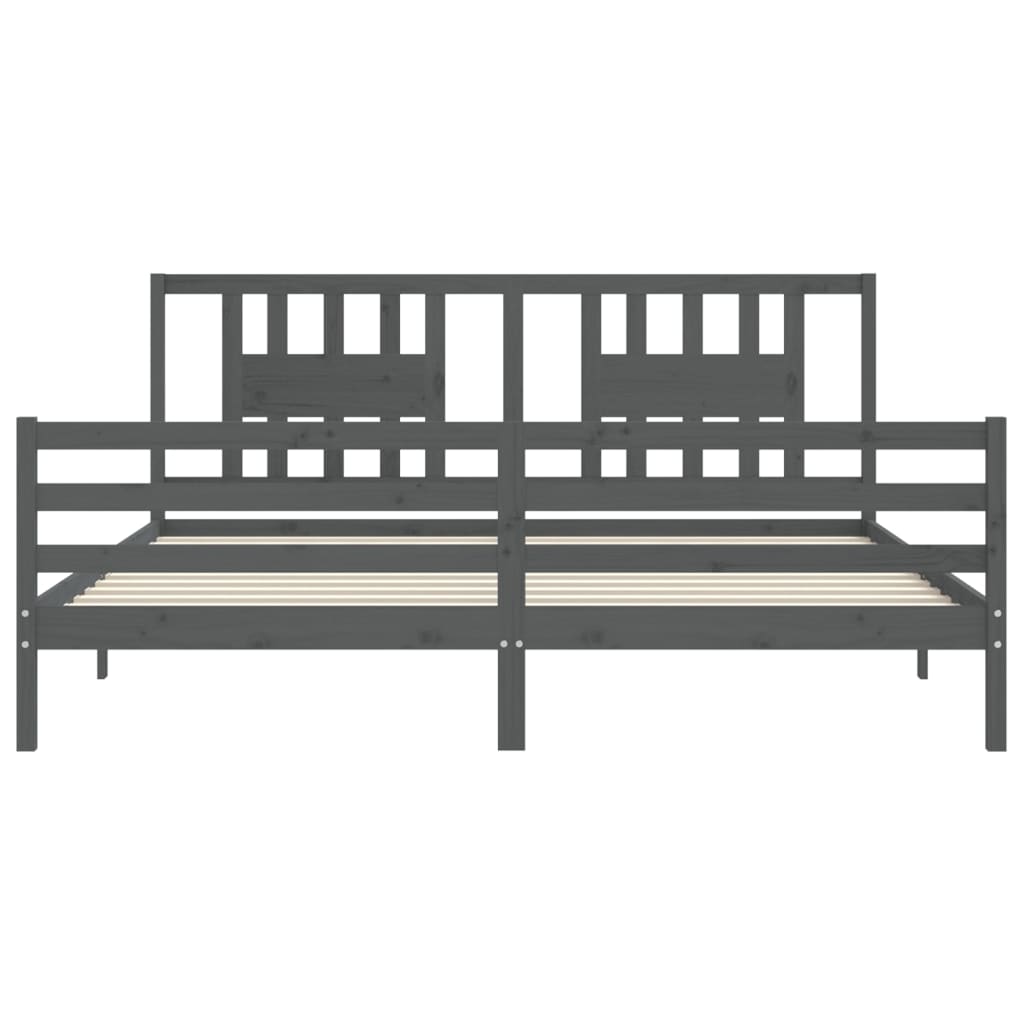 vidaXL Bed Frame with Headboard Solid Wood Grey 200x200 cm