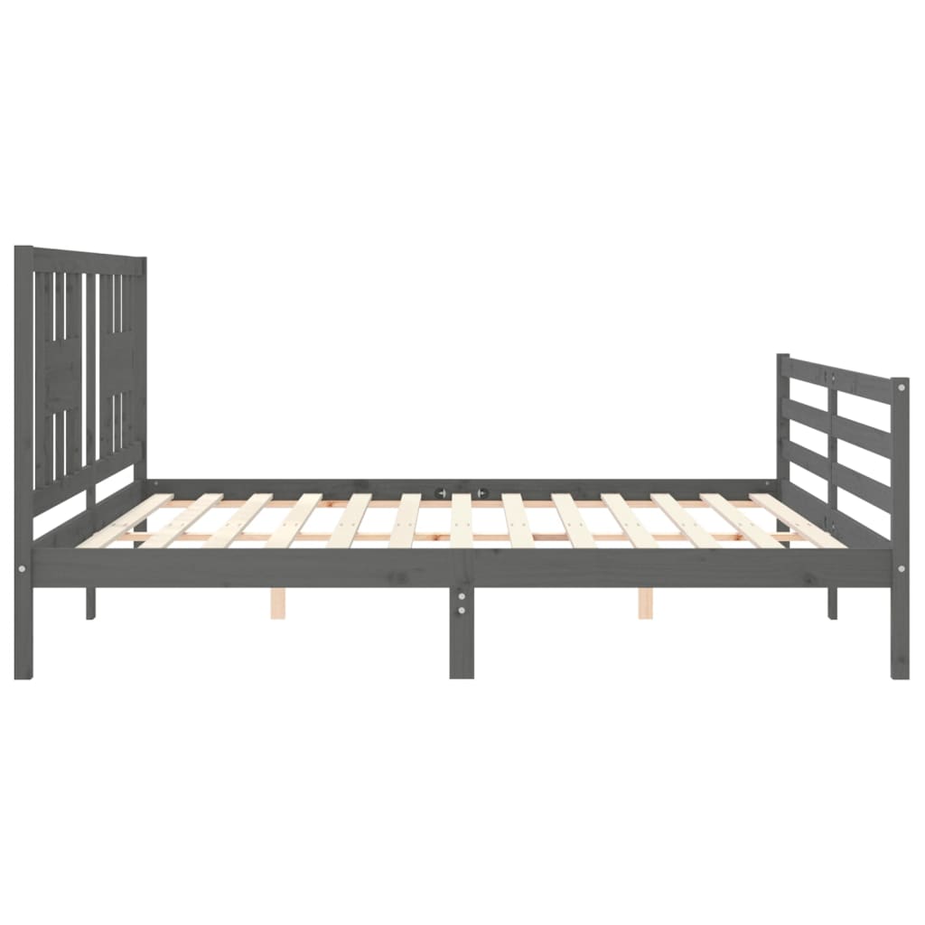 vidaXL Bed Frame with Headboard Solid Wood Grey 200x200 cm