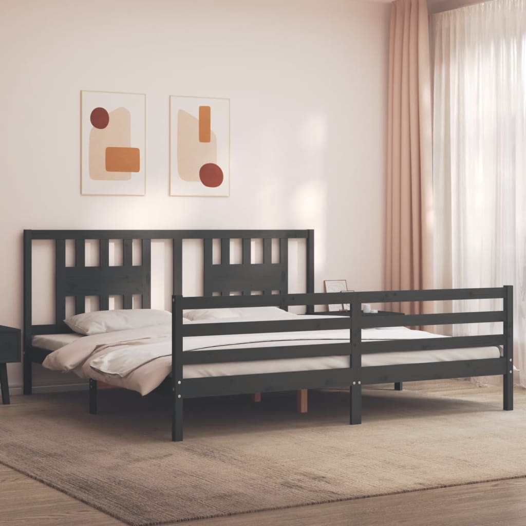 vidaXL Bed Frame with Headboard Solid Wood Grey 200x200 cm