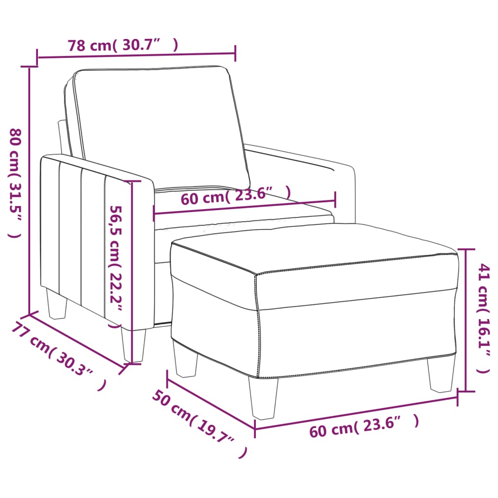 vidaXL Fauteuil avec banque de rangement 60 cm gris gris