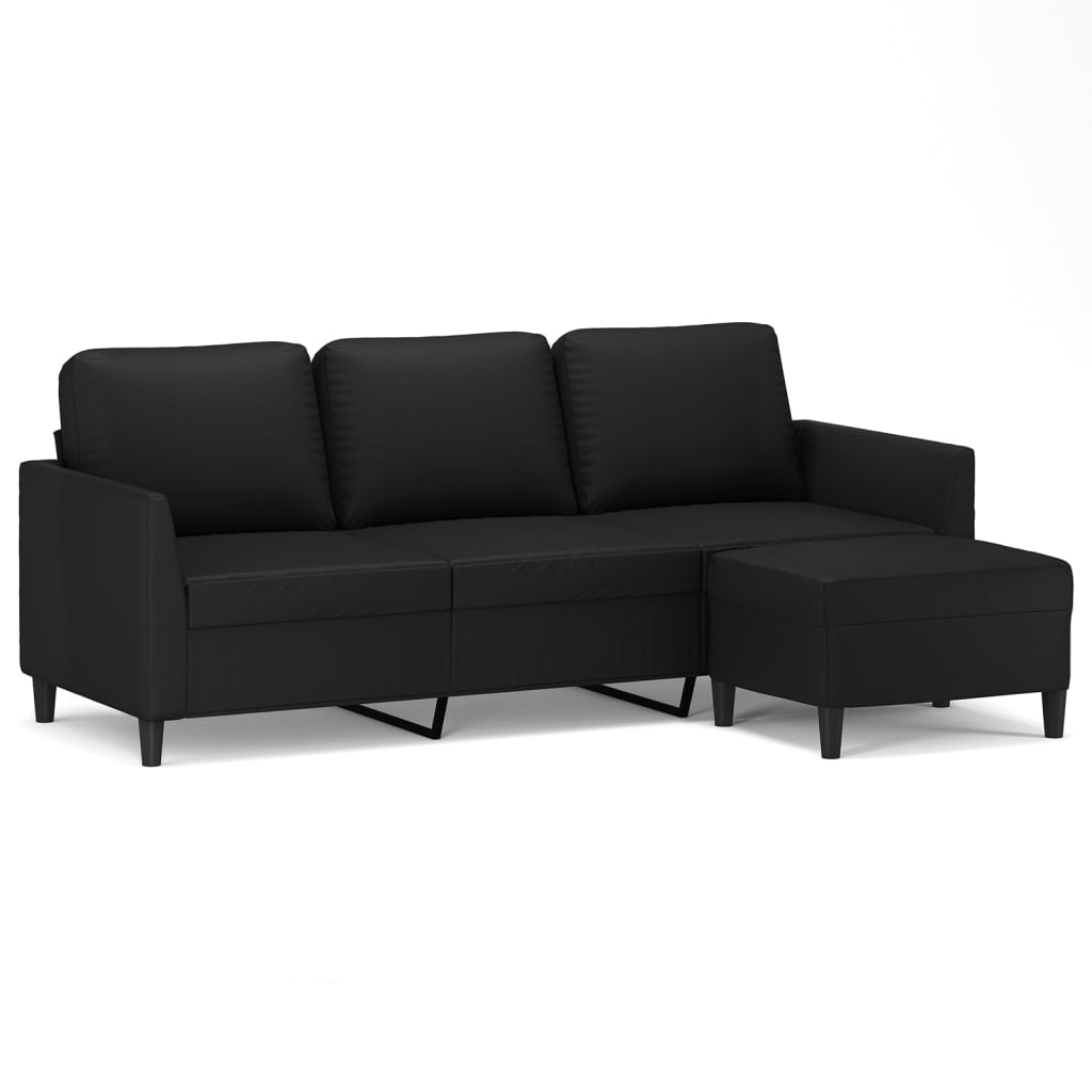 vidaXL Driezitsbank met voetenbank 180 cm kunstleer zwart