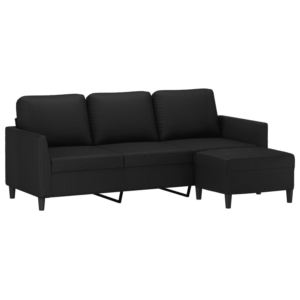 vidaXL Driezitsbank met voetenbank 180 cm kunstleer zwart
