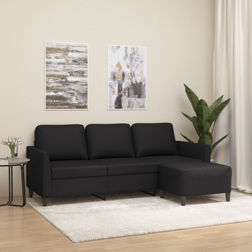 vidaXL Driezitsbank met voetenbank 180 cm kunstleer zwart