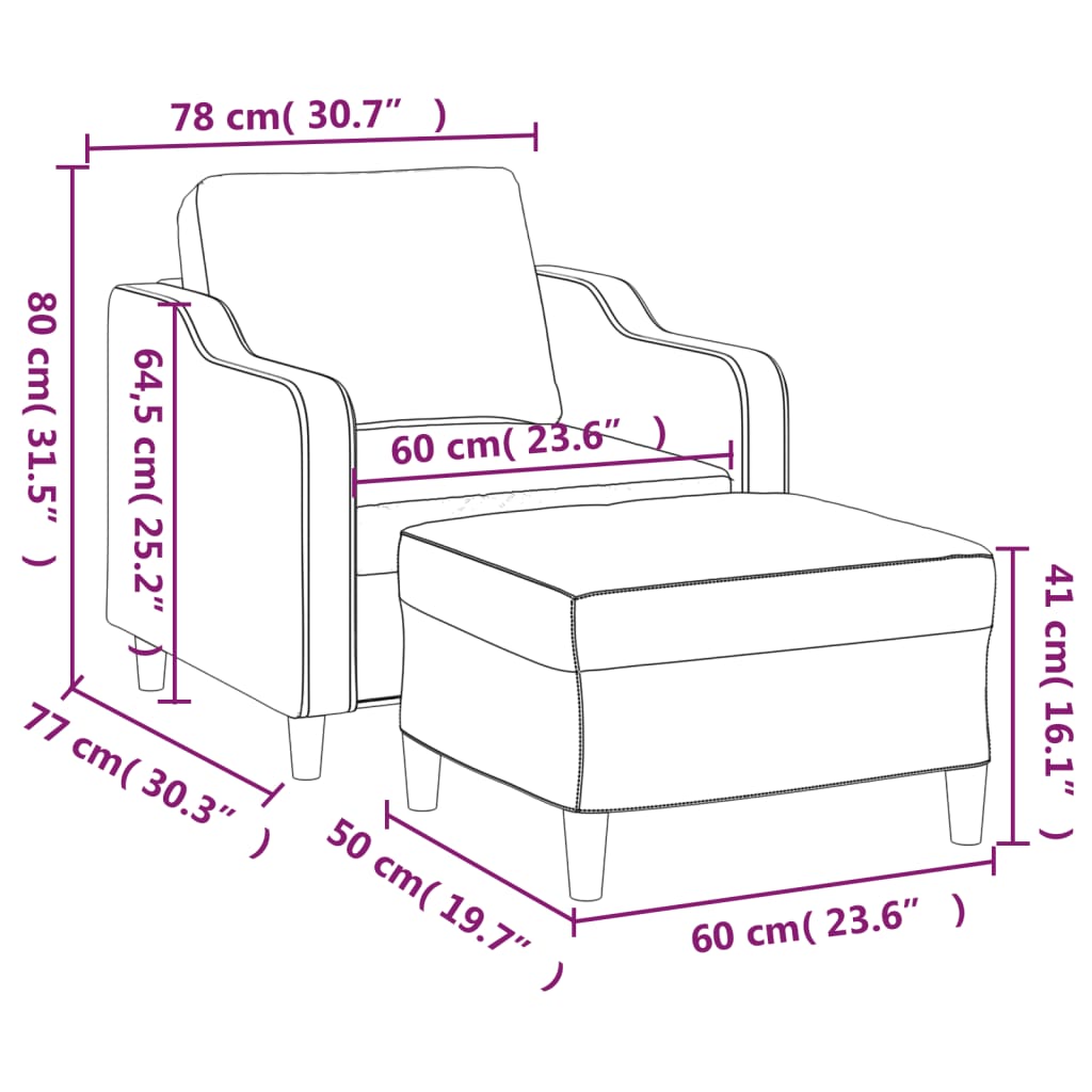 vidaXL Fauteuil met voetenbank 60 cm stof lichtgrijs