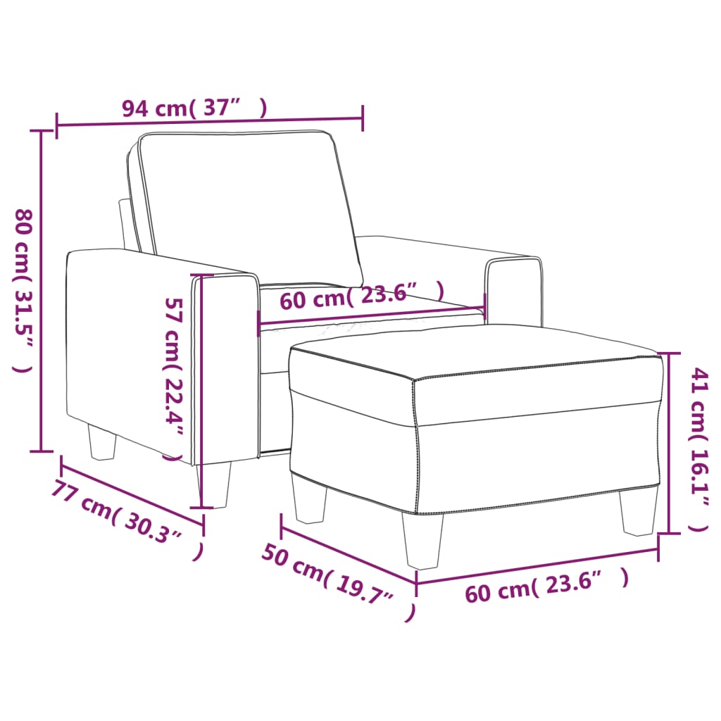 vidaXL Fauteuil met voetenbank 60 cm stof lichtgrijs