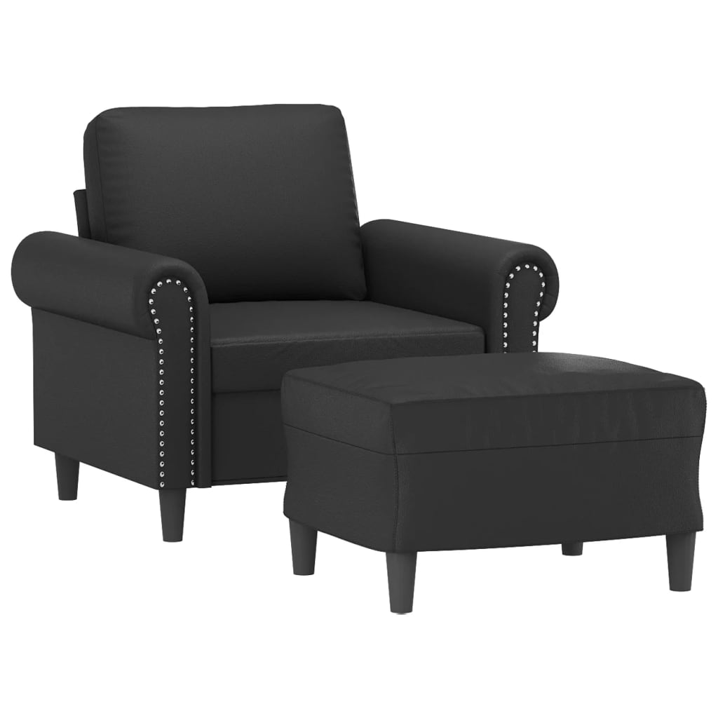 vidaXL Fauteuil met voetenbank 60 cm kunstleer zwart