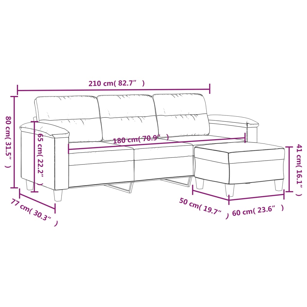 vidaXL Driezitsbank met voetenbank 180 cm microvezelstof taupe
