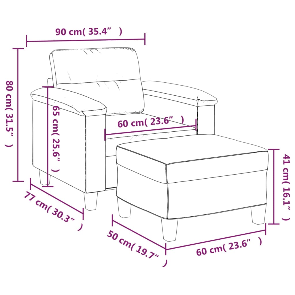 vidaXL Fauteuil met voetenbank 60 cm kunstleer zwart