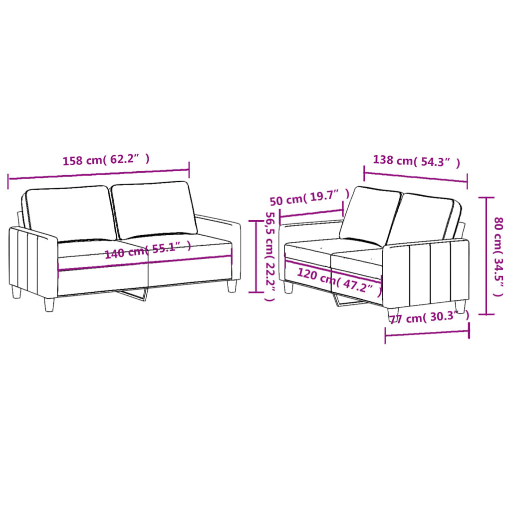 vidaXL 2-delige Loungeset met kussens stof lichtgrijs