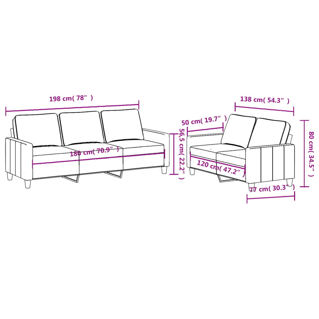 vidaXL 2-delige Loungeset met kussens stof lichtgrijs