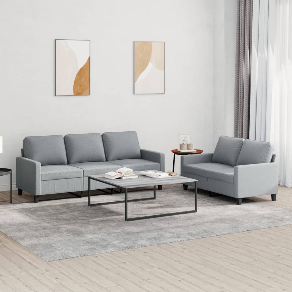 vidaXL 2-delige Loungeset met kussens stof lichtgrijs