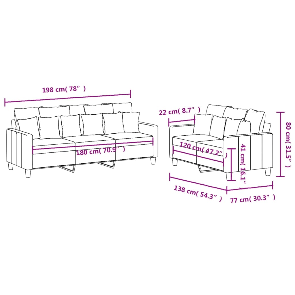 vidaXL 2-delige Loungeset met kussens stof lichtgrijs