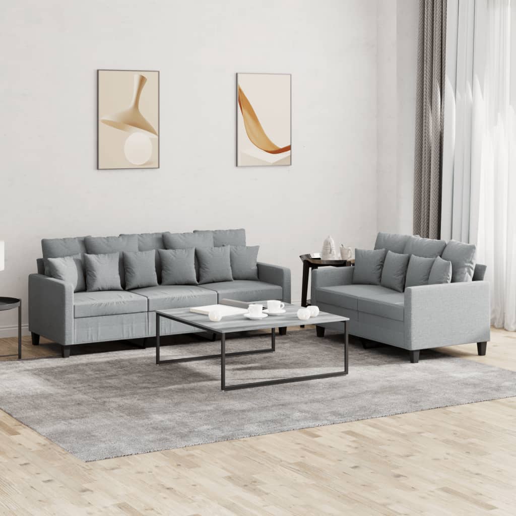 vidaXL 2-delige Loungeset met kussens stof lichtgrijs