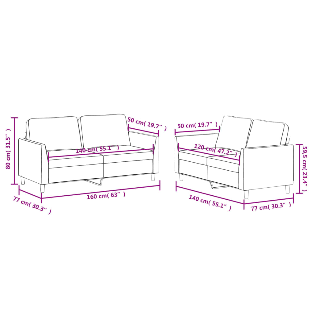vidaXL 2-delige Loungeset met kussens kunstleer zwart