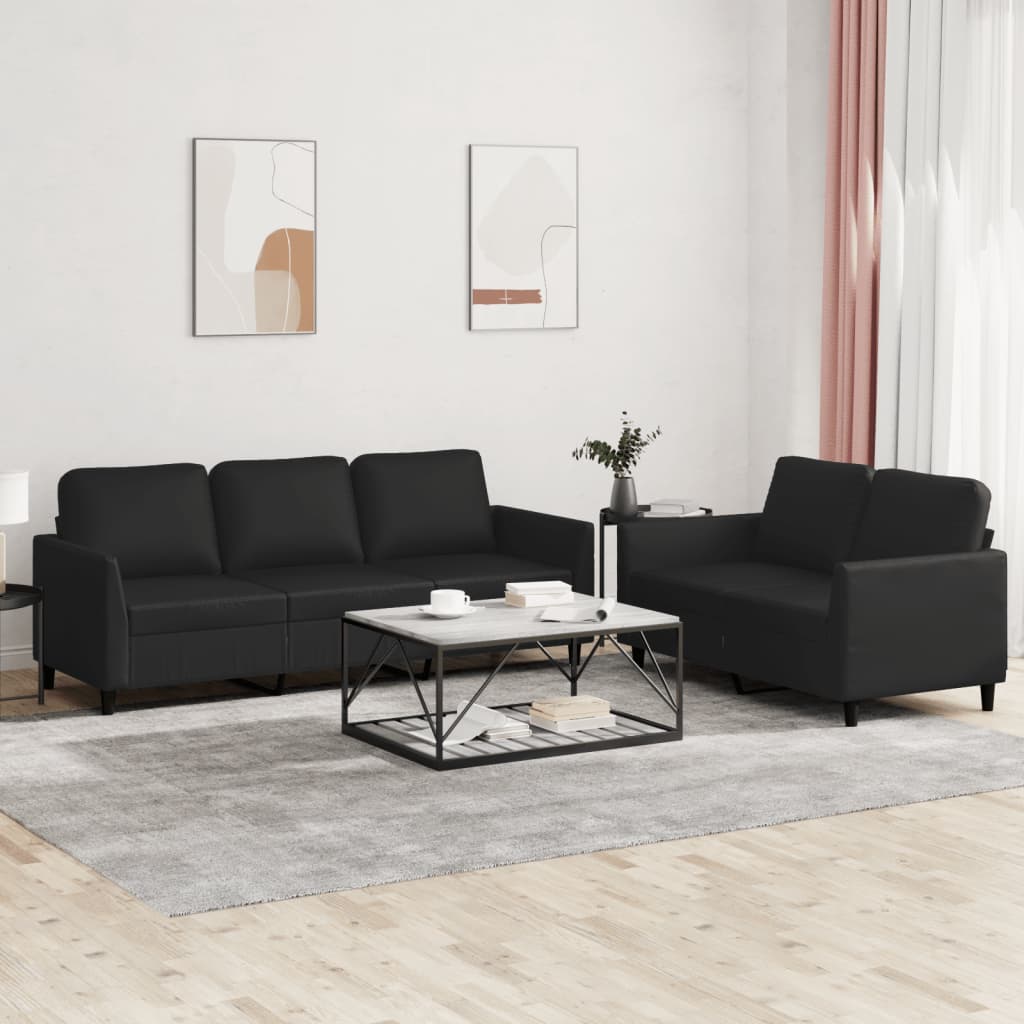 vidaXL 2-delige Loungeset met kussens kunstleer zwart