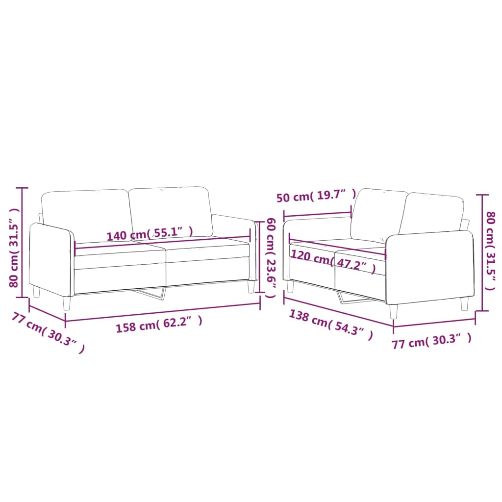 vidaXL 2-delige Loungeset met kussens stof lichtgrijs