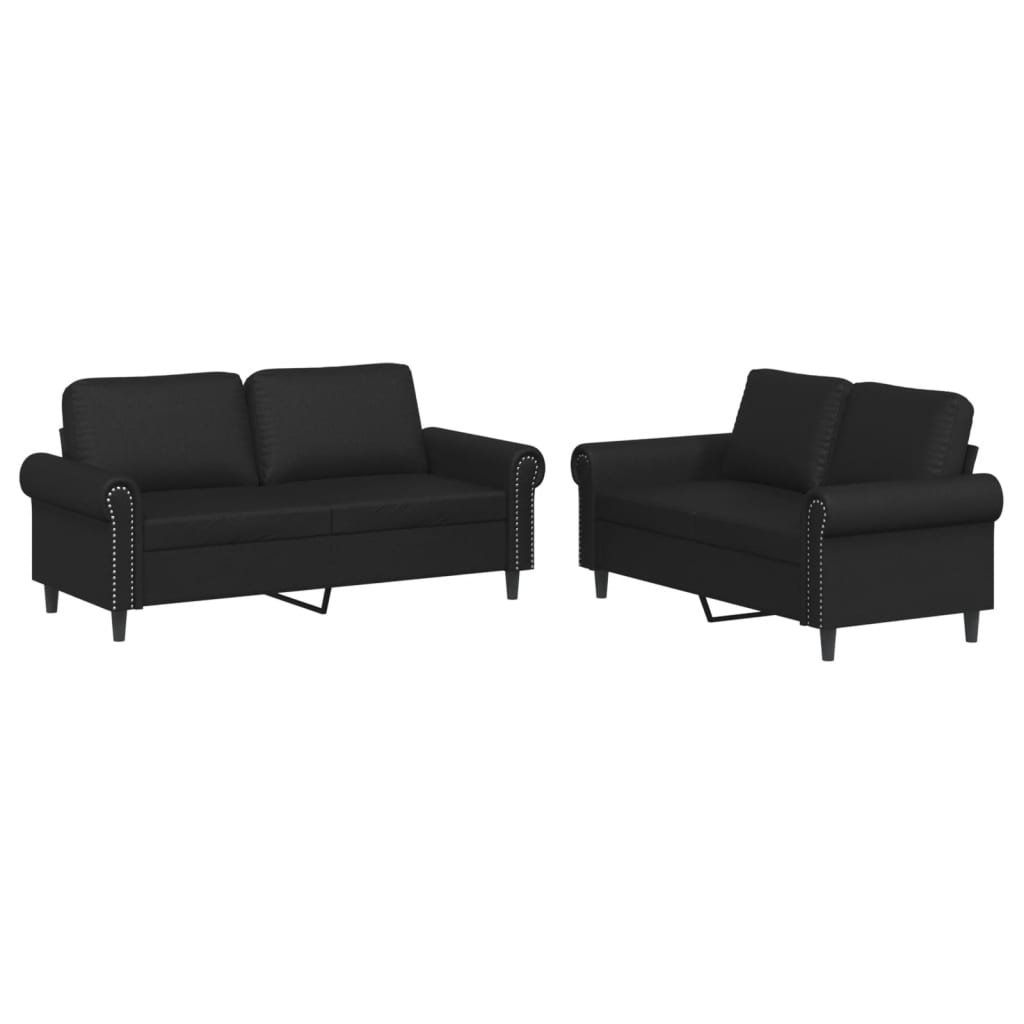 vidaXL 2-delige Loungeset met kussens kunstleer zwart