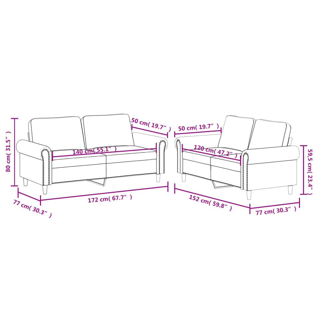 vidaXL 2-delige Loungeset met kussens kunstleer zwart