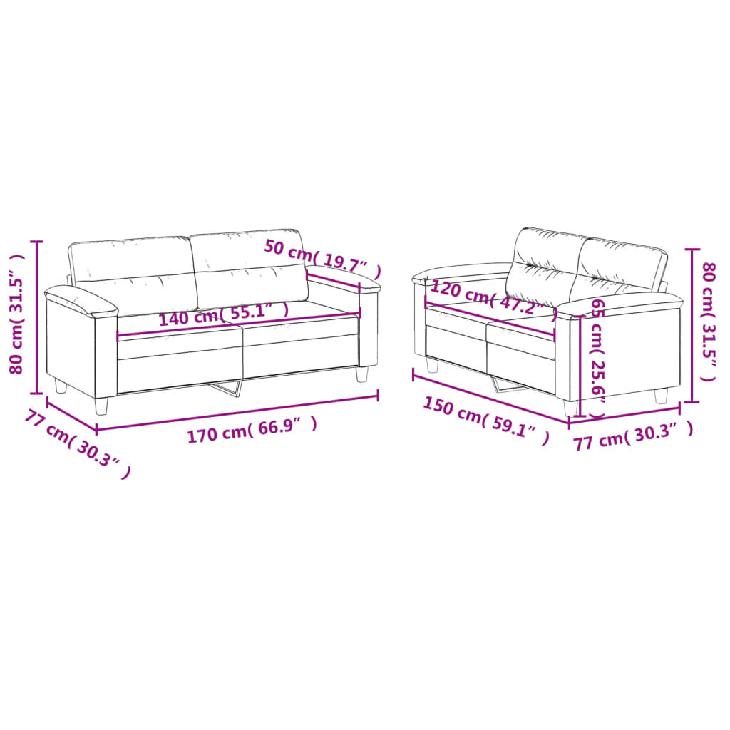 vidaXL 2-delige Loungeset met kussens microvezelstof taupe