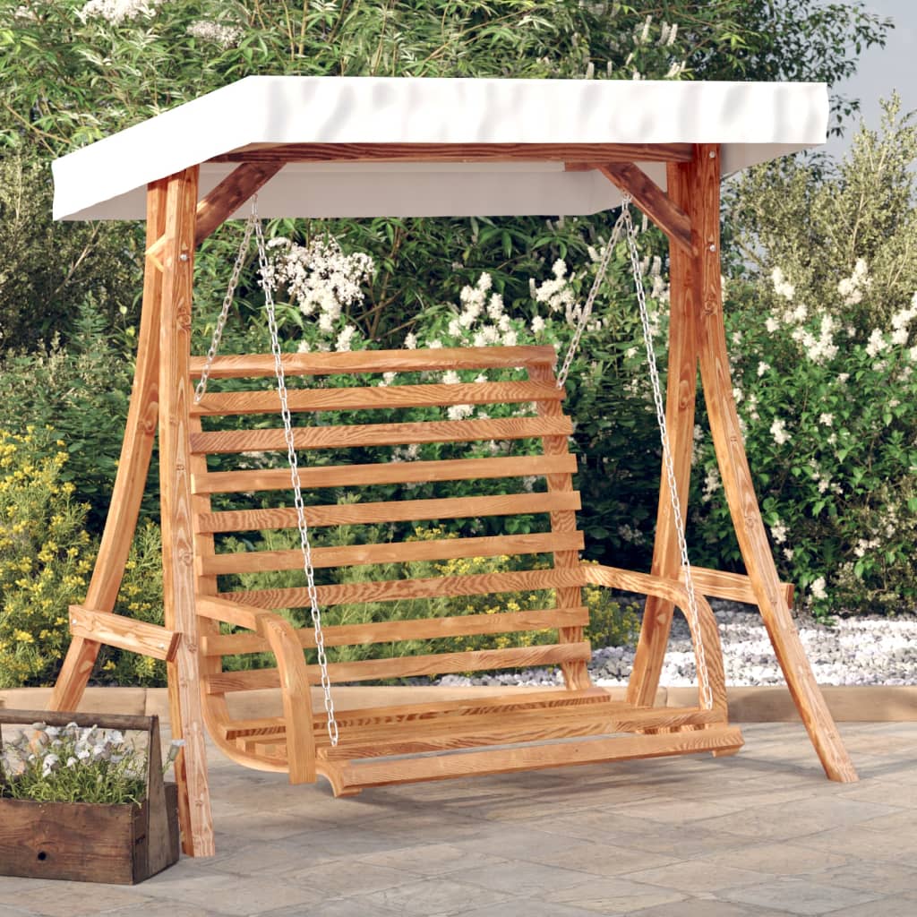 vidaXL Schommelbank met luifel vurenhout met teak afwerking
