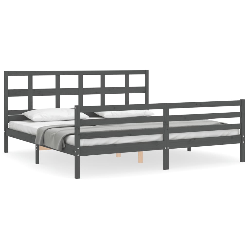 vidaXL Bed Frame with Headboard Solid Wood Grey 200x200 cm