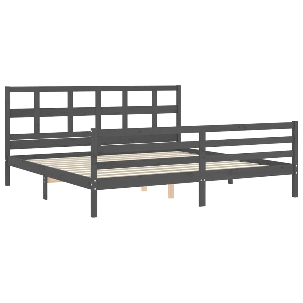vidaXL Bed Frame with Headboard Solid Wood Grey 200x200 cm