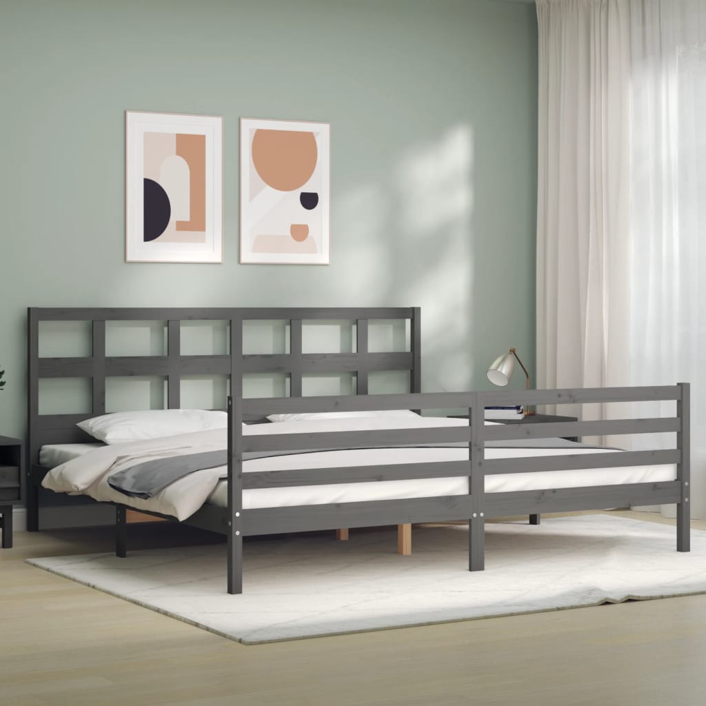 vidaXL Bed Frame with Headboard Solid Wood Grey 200x200 cm