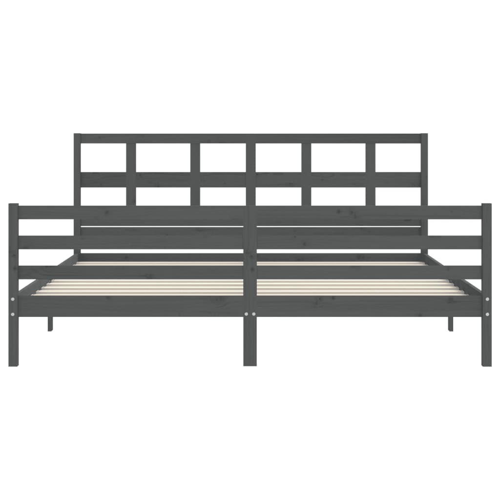vidaXL Bed Frame with Headboard Solid Wood Grey 200x200 cm