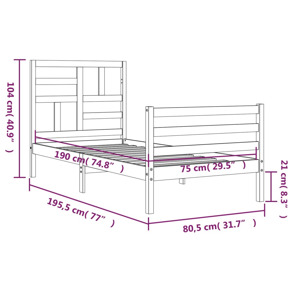 vidaXL Bedframe met hoofdbord massief hout