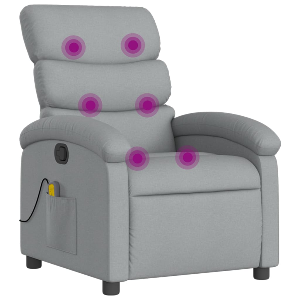 vidaXL Massage Recliner with Light Grey Fabric